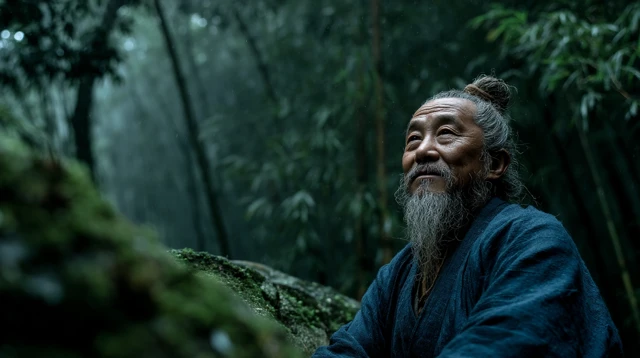 Ancient Chinese Man in Bamboo Forest Portrait