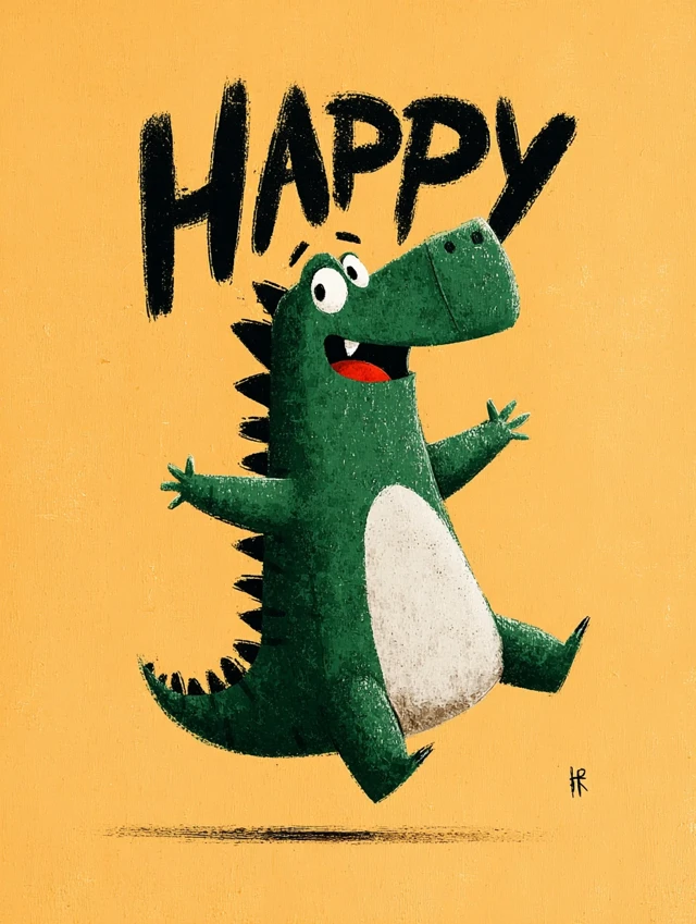 Happy Dinosaur Retro Poster