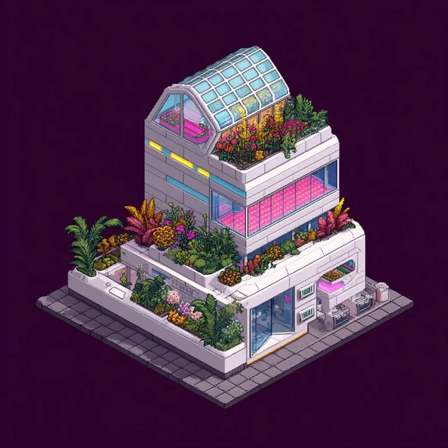 Futuristic Isometric Building Garden Roof