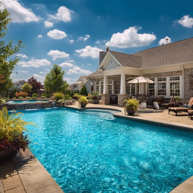 Ohio Backyard Swimming Pool Summer Afternoon Scene
