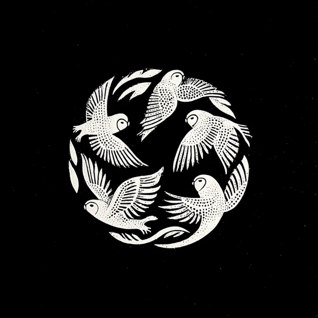 Owl Engraving: Circular Flight of Owls Illustration