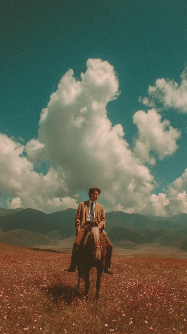 Man on Horseback Vintage Aesthetic Outdoors