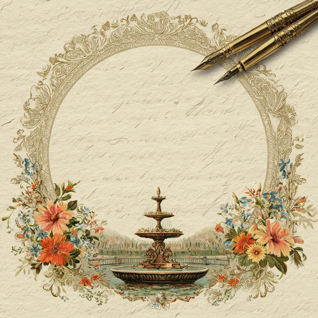 Edwardian Sewing Circle Invitation Floral Border Clipart