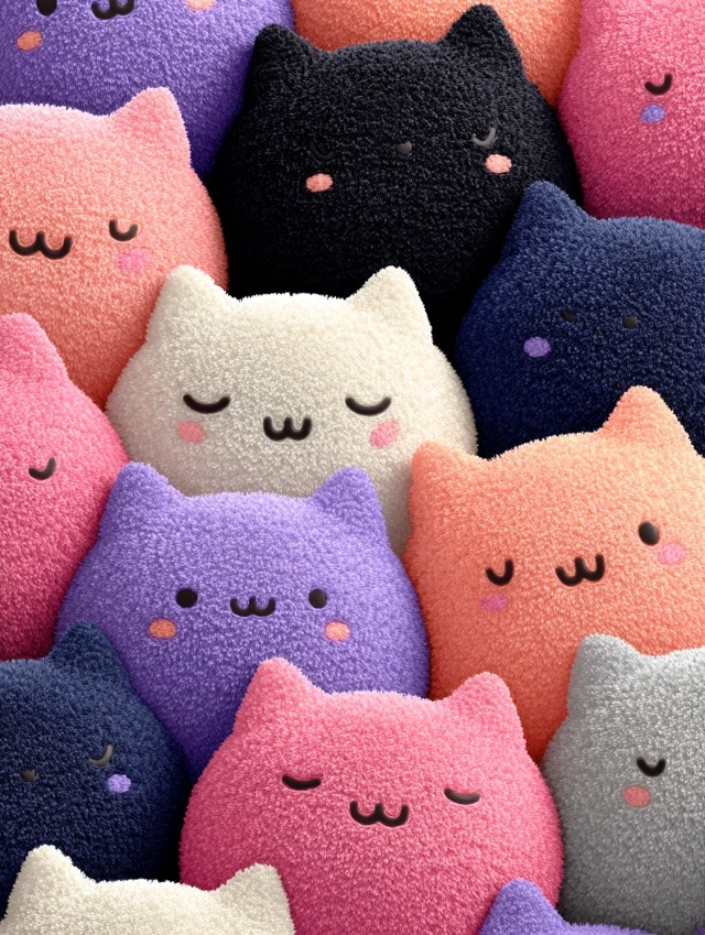 Kawaii Plush Kitty Pattern in Pastel Colors