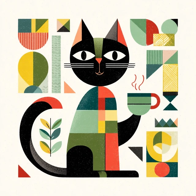Bauhaus Cat Illustration Coffee Cup