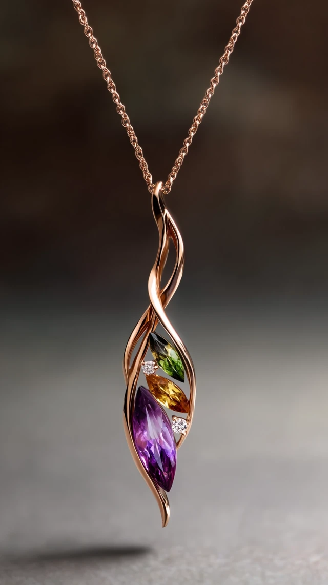 Rose Gold Gemstone Necklace Modern Jewelry Design