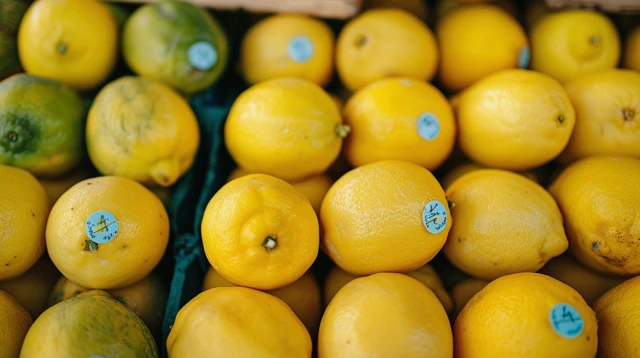 Fresh Lemons and Limes Fruit Stand Close Up