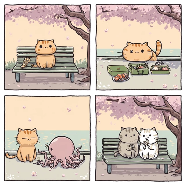 Cute Cartoon Cats: Summer Park Lunch Adventure