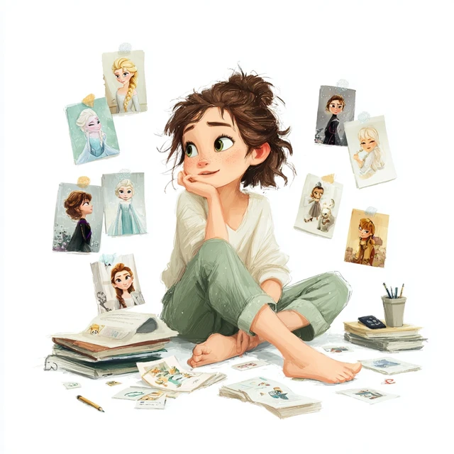 Little Girl Enjoys Princess Stickers And Notebooks