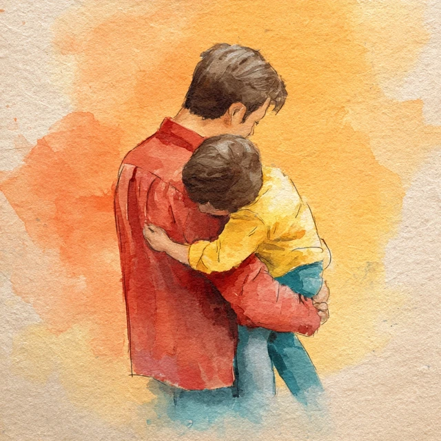 Fathers Day Card Watercolor Dad and Child Hug