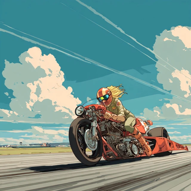 Female Motorcycle Racer Cartoon Style