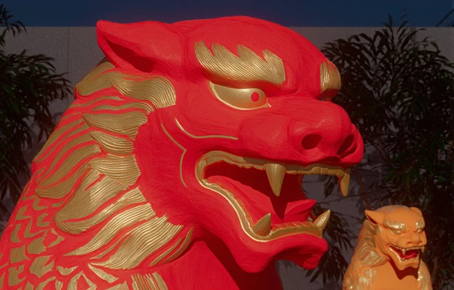 Lion Statues in Sapporo Japan Colorful Cartoon Art