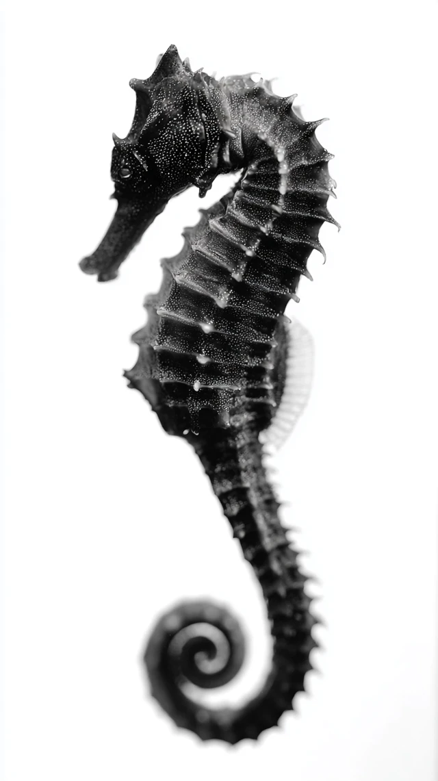 Black and White Seahorse Photo on White Background