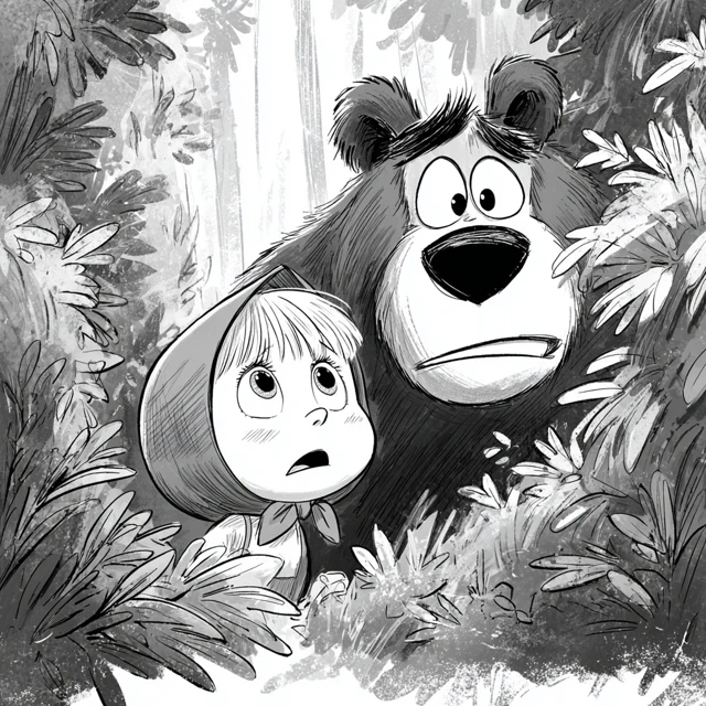 Masha and Bear in Forest Cartoon Scene