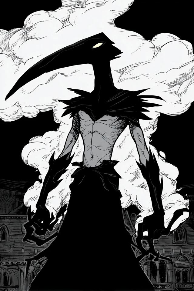 Raven Hybrid Monster in Black and White Noir Comic