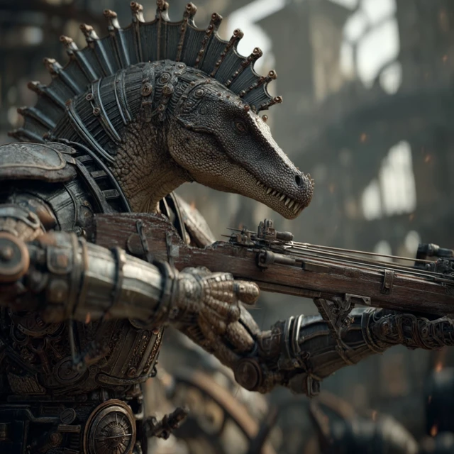 Steampunk Spinosaurus Boss Battle CGI Art