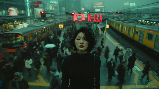 Tokyo Subway Platform Woman in Black