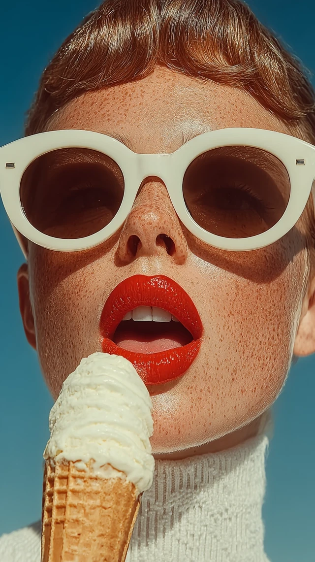 Glamorous Woman with Ice Cream and Sunglasses