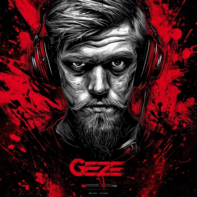 Gaming Poster Art Vector Gamer with Headphones Red Black