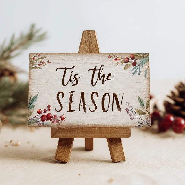 Tis the SEASON Watercolor Wooden Sign