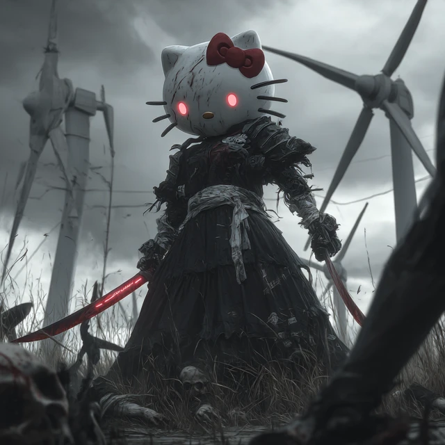 Hello Kitty Zombie: Grimdark Fantasy Art