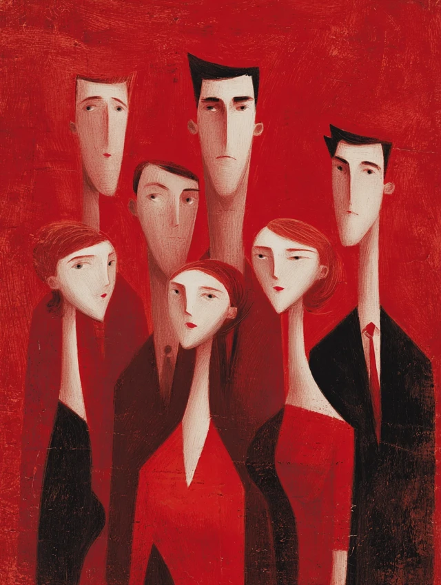 Abstract Actors Illustration Elegant Tempera Gouache Art