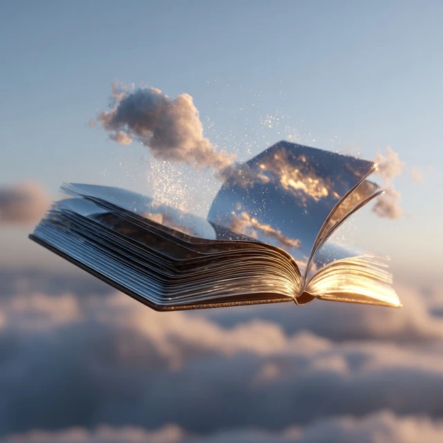 Metallic Book in the Sky Surreal Branding Concept