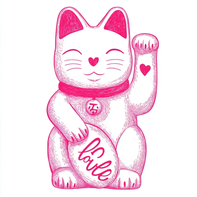 Pink Maneki Neko Lucky Cat Love TShirt Design