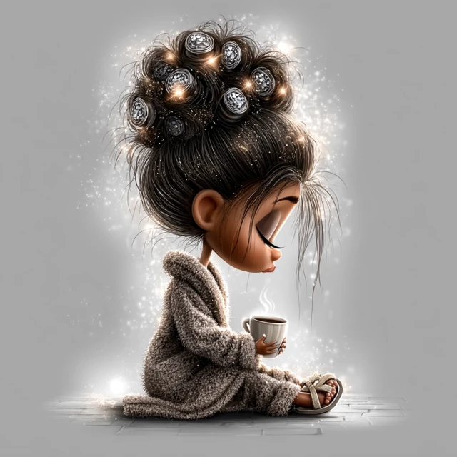 Cute Cartoon Woman Relaxing with Coffee