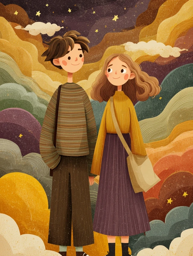 Couple Illustration Rainbow Background