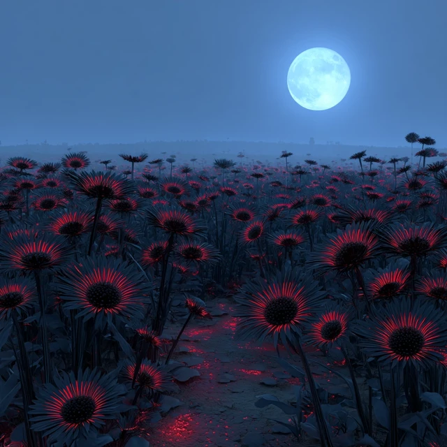 Black Sunflowers Under a Blue Moon 8K