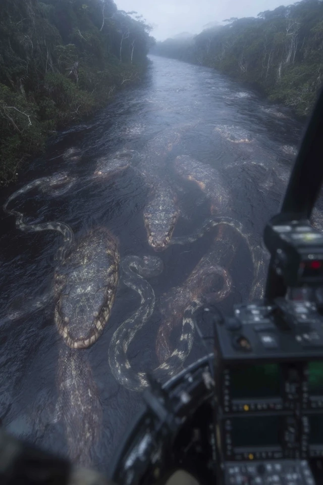 Amazon River Aerial View with Giant Snakes