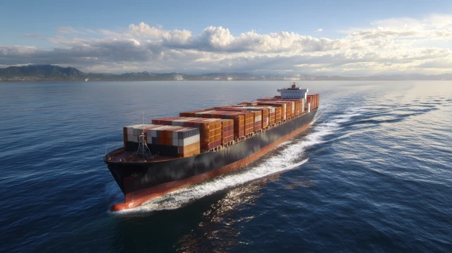 Cargo Ship Sailing on the Sea Sunny Day