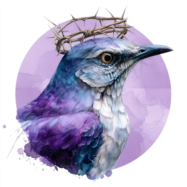 Mockingbird Logo Watercolor Art with Crown