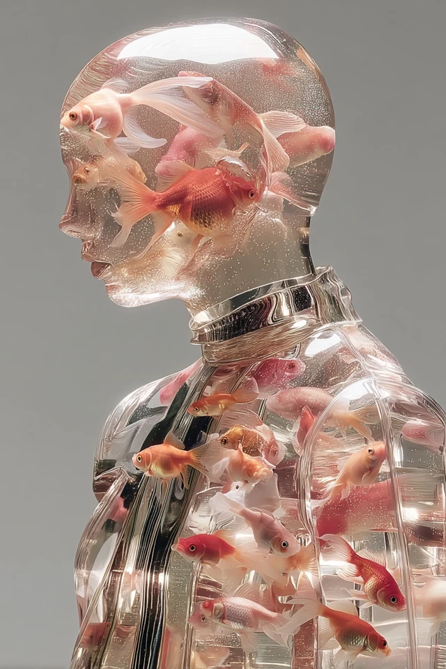 Glass Human with Goldfish Surreal Portrait