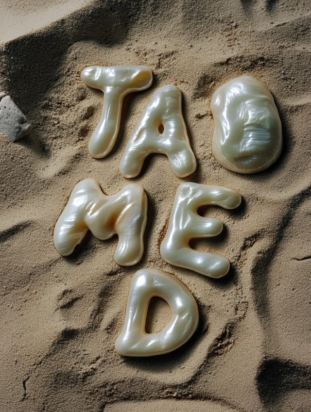 TAMED: Mother of Pearl Letters in Sand