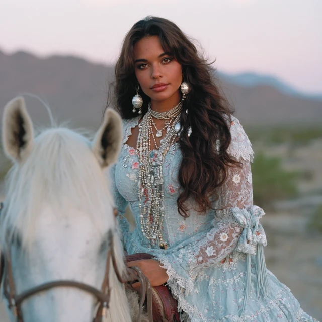 Boho Woman on Horse Vogue Fashion Photography