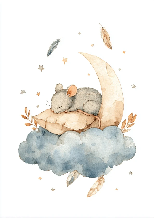Sleeping Mouse on a Cloud Nursery Art