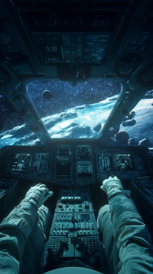Spaceship Cockpit POV Astronauts View in Space