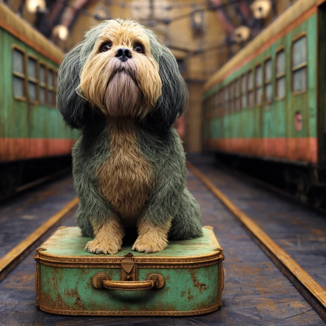 Lhasa Apso on Suitcase Abandoned Train Station