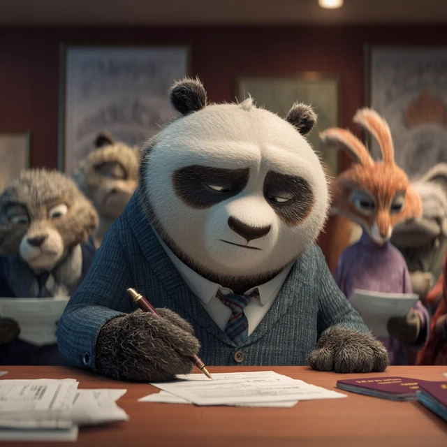 Panda Filling Out Forms: 3D Pixar Animation