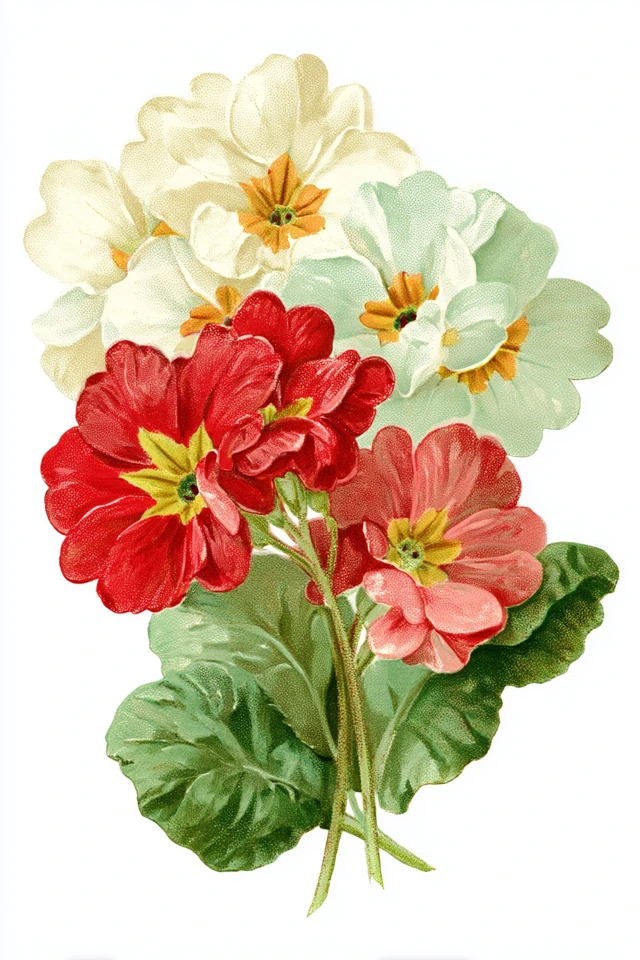 Vintage Primrose Illustration Watercolor and Colored Pencils
