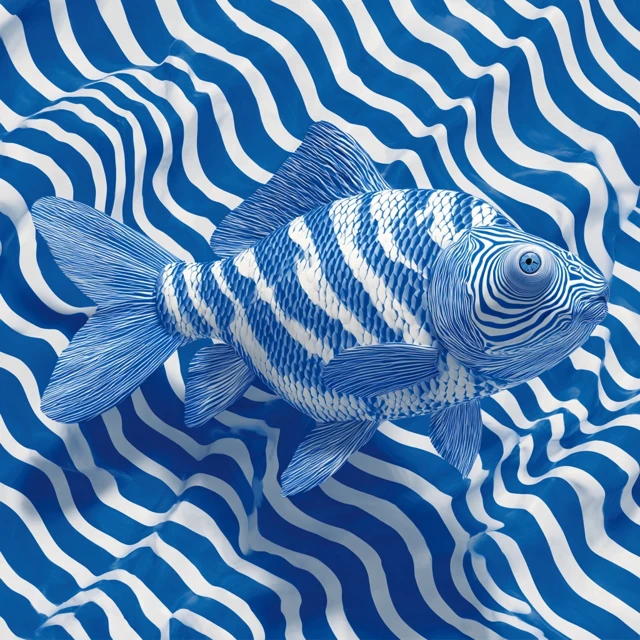 Blue Striped Fish Trompe LOeil Art
