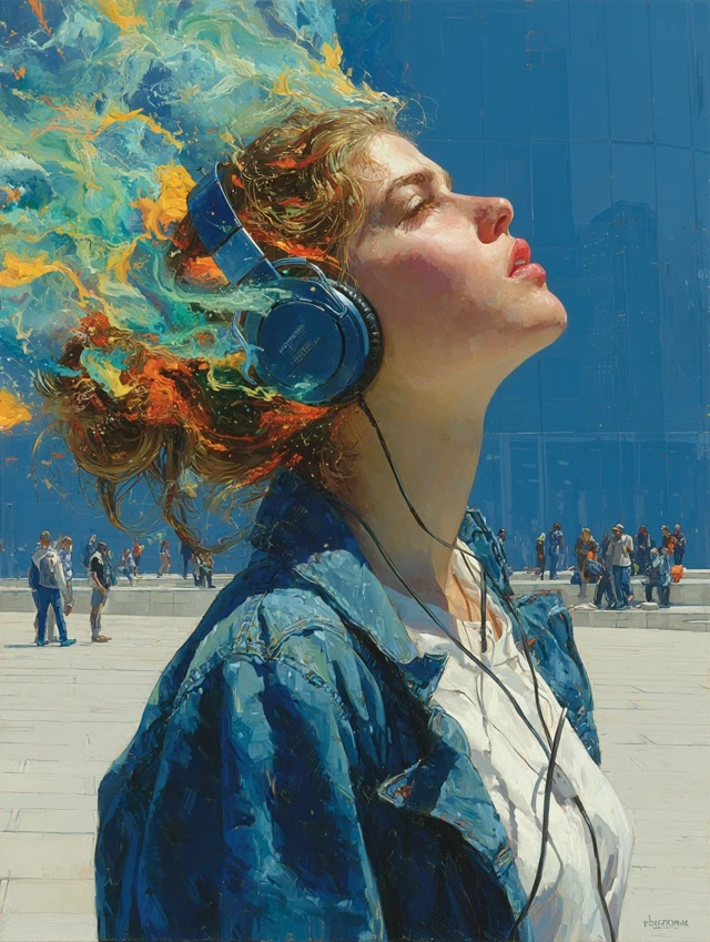Music Visualization Woman Listening to Headphones Art