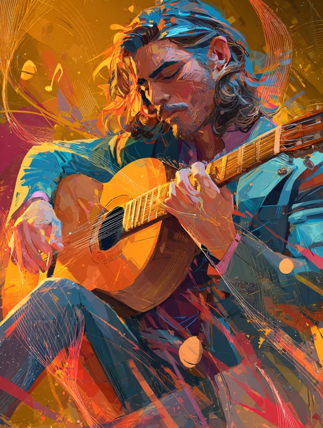 Spanish Guitarist Flamenco Music Barcelona Sunset Art