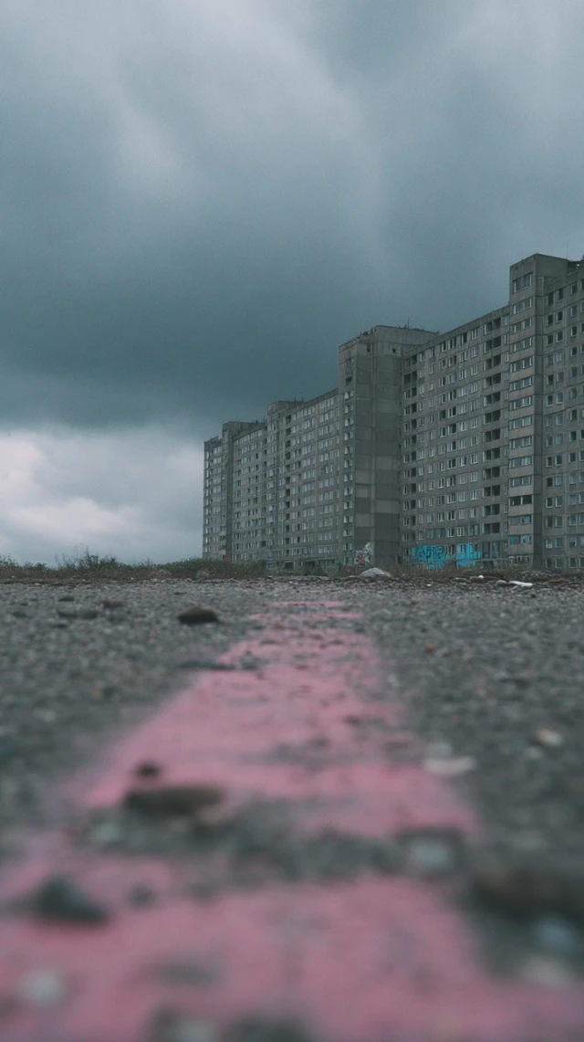 Deserted Industrial Outskirts Under Storm Clouds