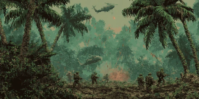 Vietnam War Pixel Art Jungle Battlefield