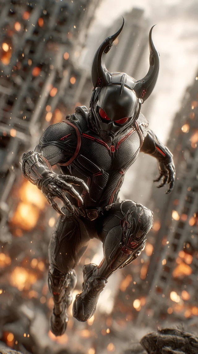 Demonic Ant-Man in a Burning City