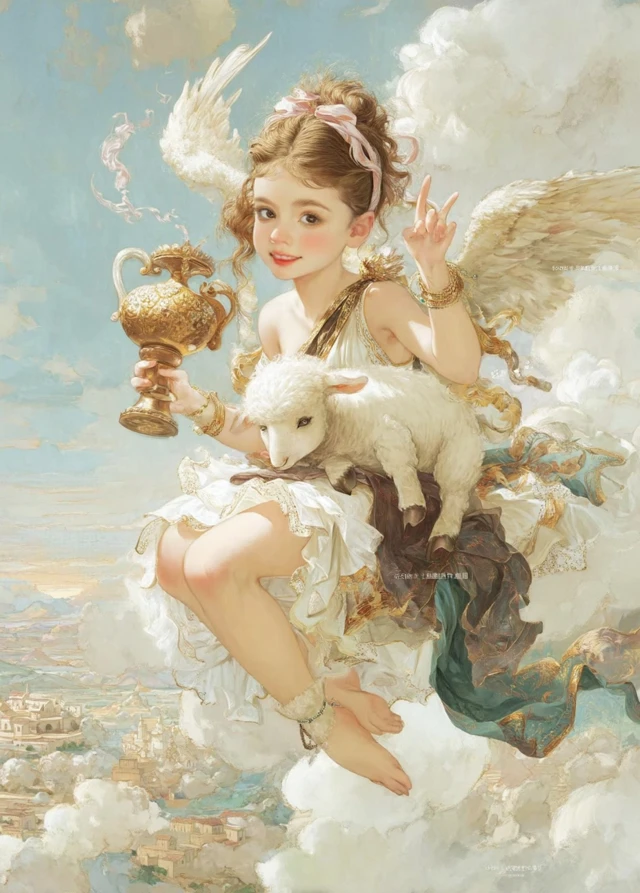 Hebe Greek Goddess With Lamb Artwork