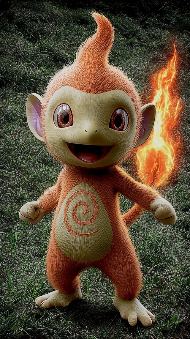 Playful Fire Monkey Pokemon in a Grassland